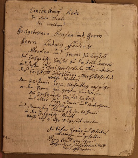 Manuskript Beerdigungsrede für Graf Lutz 25.6.1772